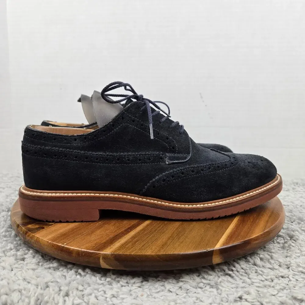 J. Crew Mens 10.5 Kenton Navy Suede Wingtip Medallion Brogue Derby Dress Shoe